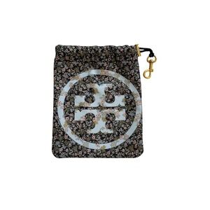 Tory Burch Black Floral Ditsy Print Pouch Logo Drawstring Bag with Gold Clasp